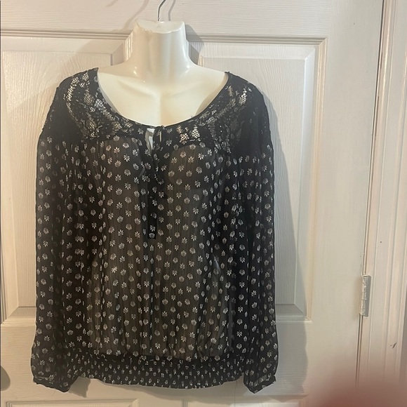 Torrid Sheer Black Blouse with White Floral Design - Picture 2 of 7